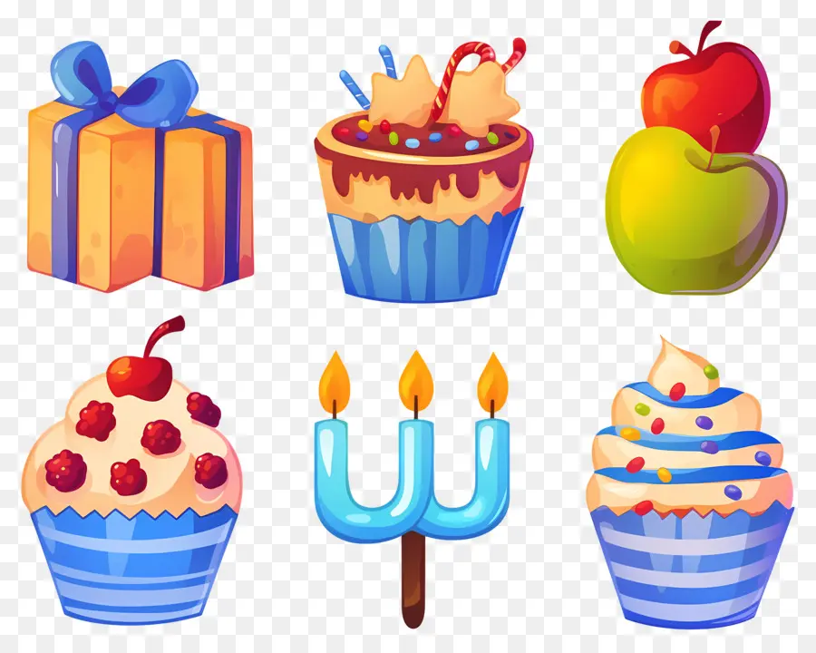 Hanuka Dekorasyonu，Hediye Ve Cupcake'ler PNG