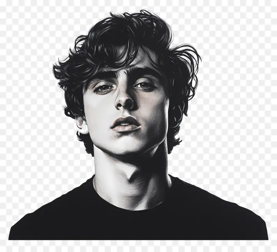 Timothee Chalamet，Genç Adamın Siyah Beyaz Portresi PNG