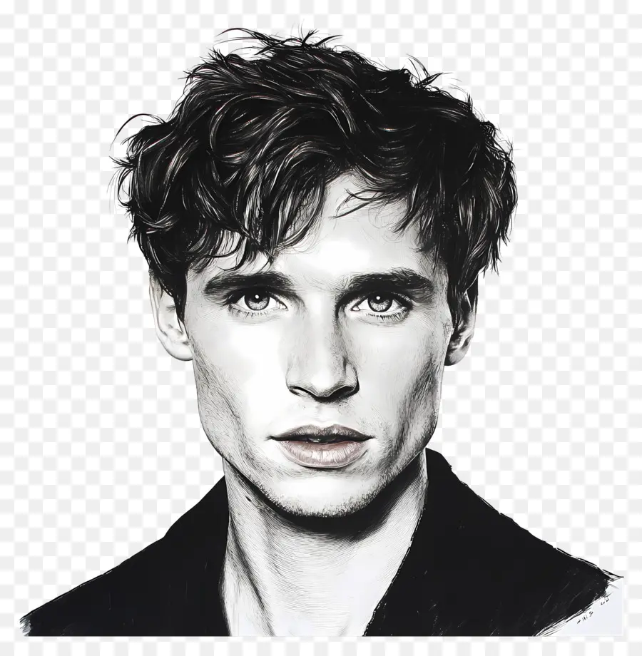 Eddie Redmayne，Siyah Beyaz Portre PNG