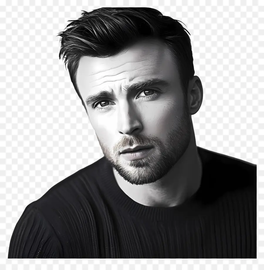 Chris Evans，Siyah Beyaz Portre PNG