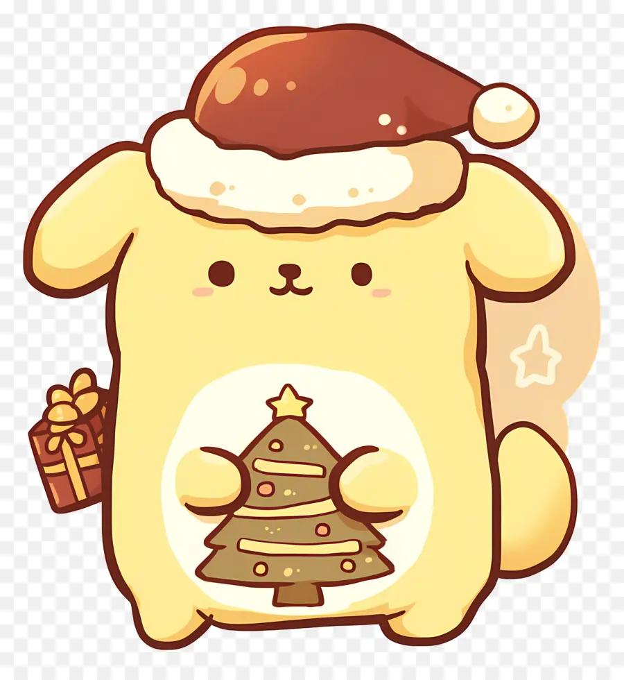 Pompompurin，Noel şapkalı Sarı Köpek PNG