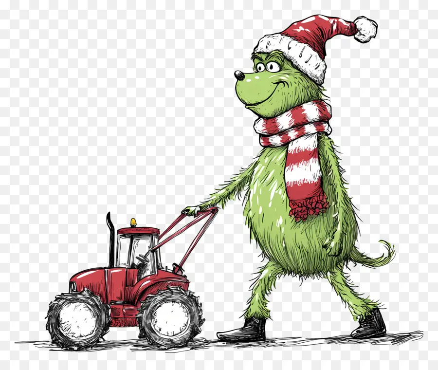 Noel Grinch'i，Kırmızı Traktörlü Yeşil Yaratık PNG