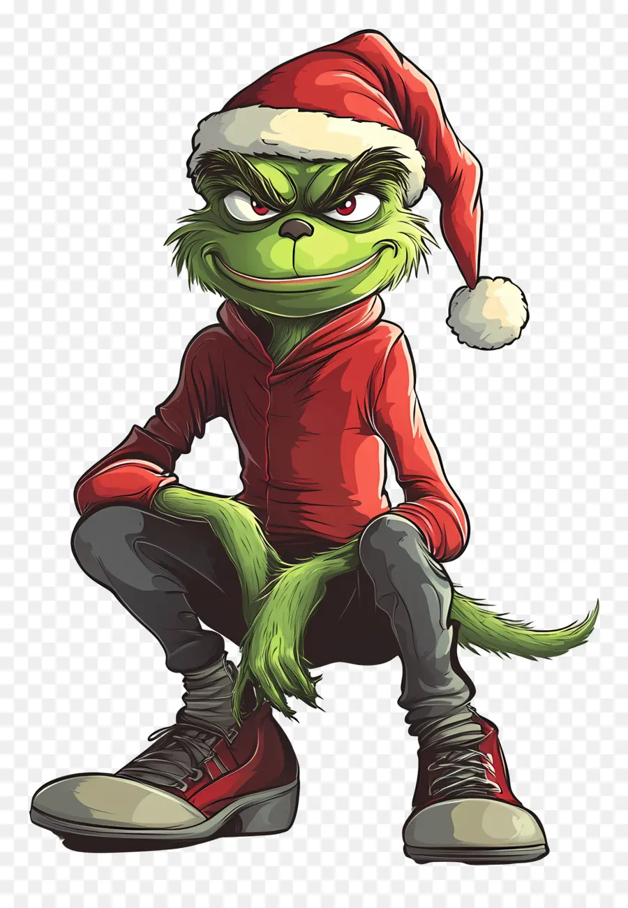 Karikatür Grinch，Noel Baba Şapkasındaki Grinch PNG