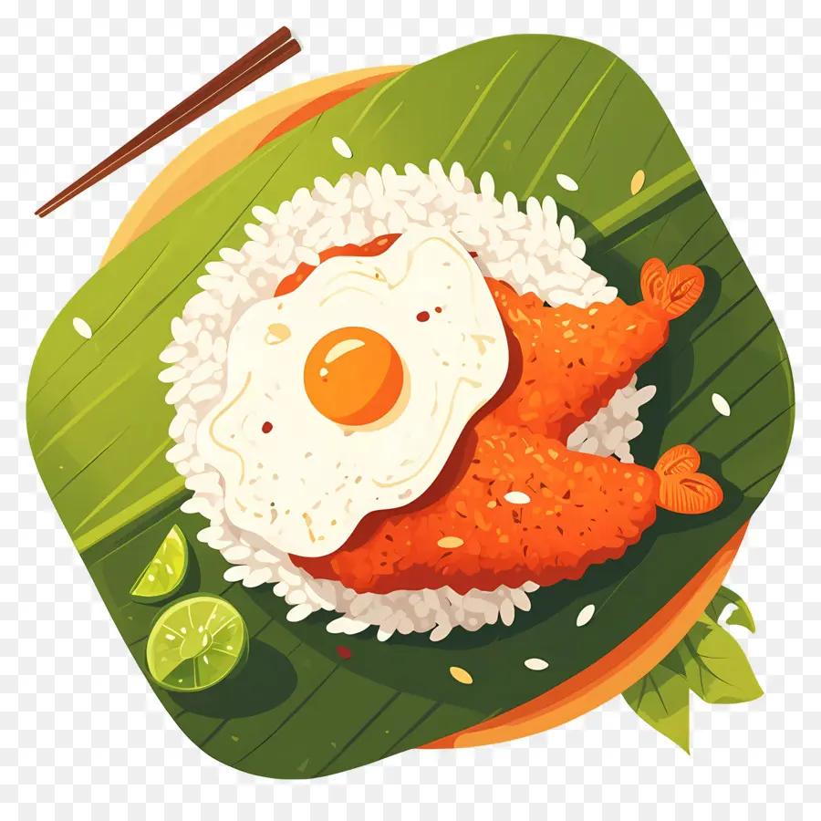 Nasi Lemak，Muz Yaprağı Üzerinde Pilav Ve Tavuk PNG