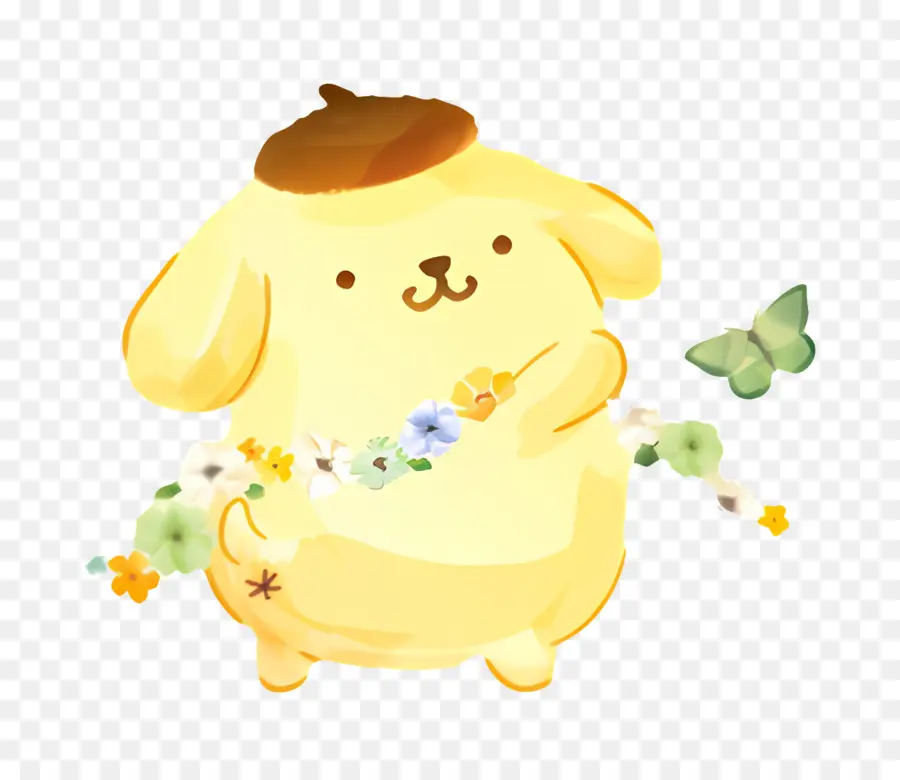 Ponponpurin，Çiçekli Sarı Köpek PNG