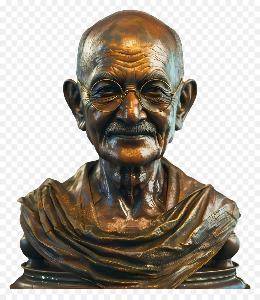 Gandi Jayanti，Gözlüklü Bronz Büstü PNG