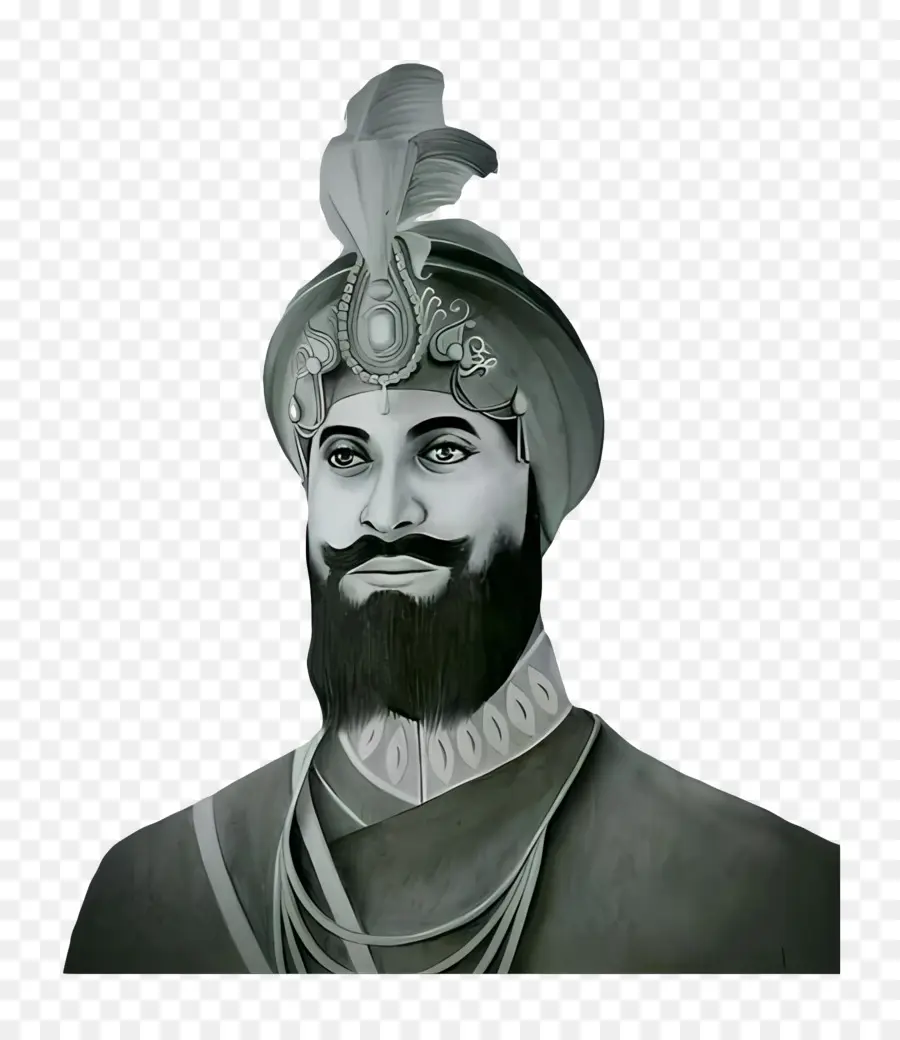 Guru Gobind Singh，Türbanlı Tek Renkli Portre PNG