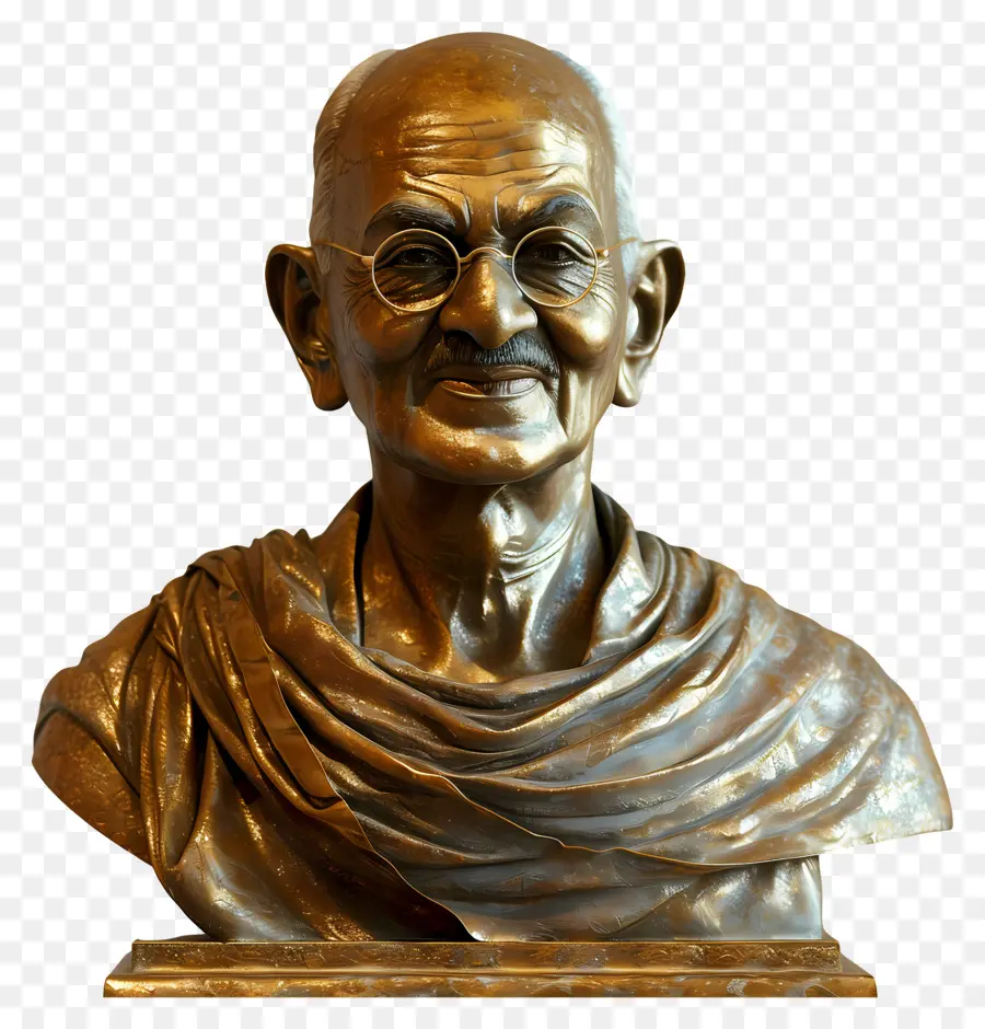 Gandi Jayanti，Gözlüklü Bronz Büstü PNG