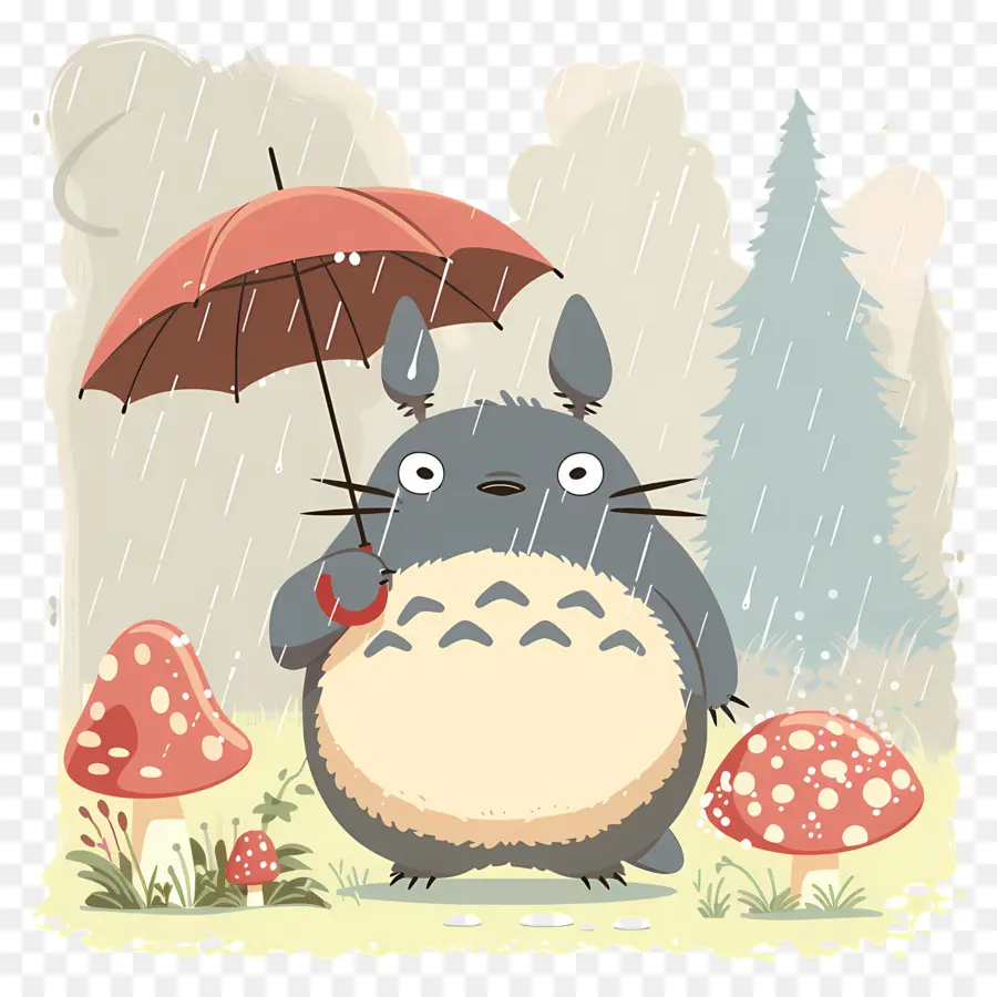 Totoro，Yağmurda şemsiyeli Karakter PNG