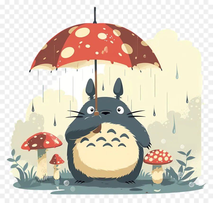 Totoro，Yağmurda şemsiyeli Karakter PNG